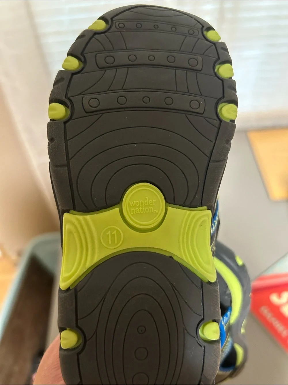 wonder nation Black Sport Sandals with Blue and Neon Yellow Accents